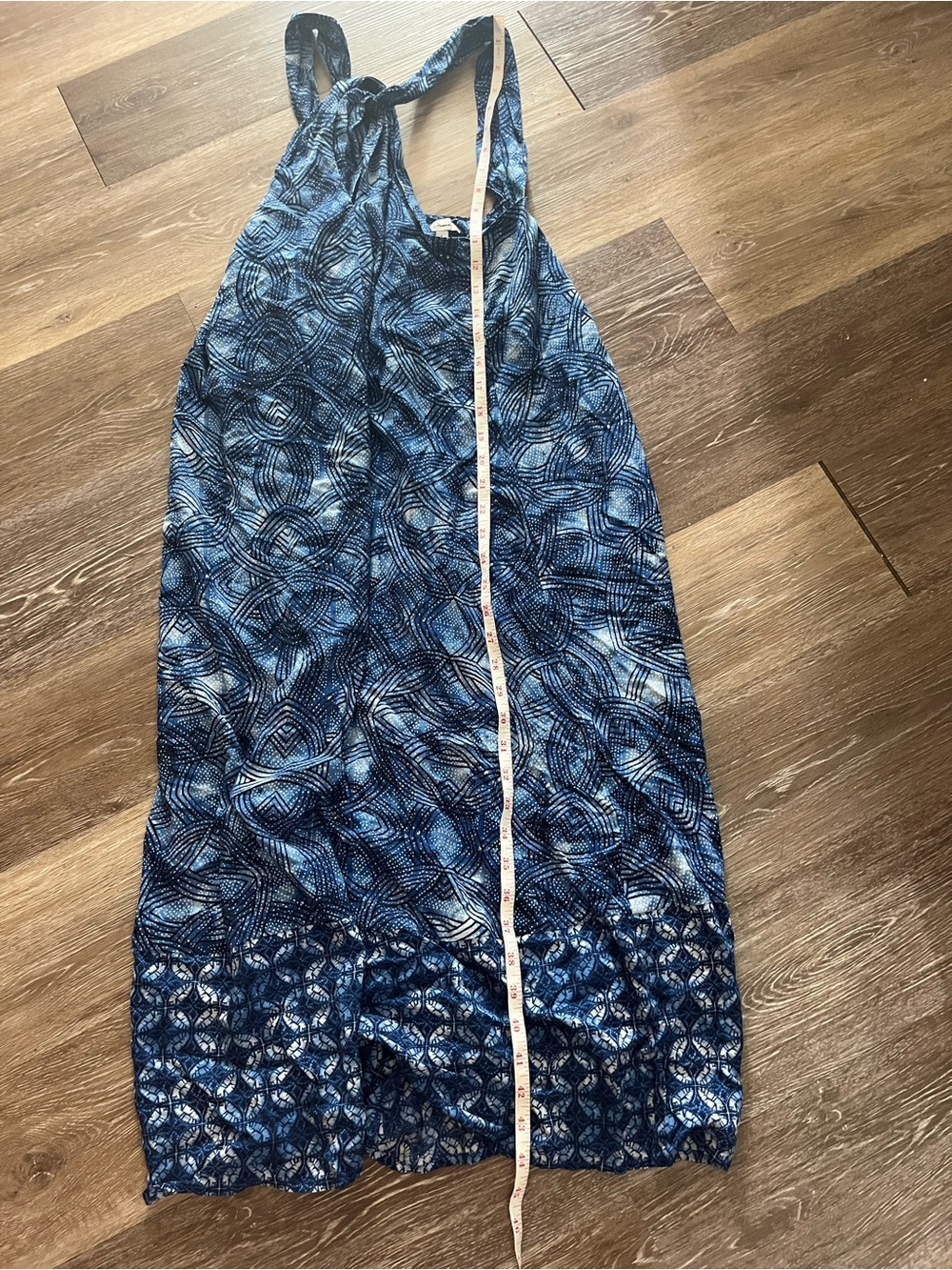 NWT Reitmans Blue Batik Print Halter Neck Midi Dress Large - Picture 7 of 9